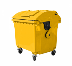 Plastový kontejner 1 100 l žlutý kulaté víko s vhozem - víko ve víku