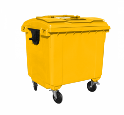 Plastový kontejner 1 100 l žlutý ploché víko s vhozem - víko ve víku