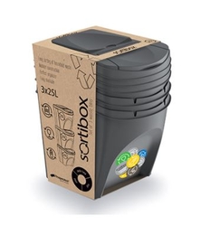 SORTIBOX Odpadkový koš na tříděný odpad 3x25L Antracit