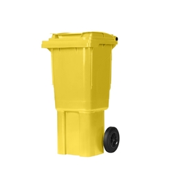 Plastová popelnice 60 l žlutá - hranatá s kolečky