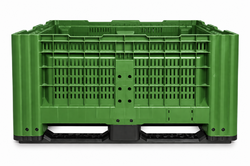 Perforovaný plastový paletový box 1200 × 1000 × 580 mm – 3 ližiny