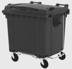 Plastový kontejner 1 100 l plochý černý s nožním pedálem - otevírání nohou