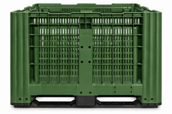 Perforovaný plastový paletový box 1200 × 1000 × 785 mm – 3 ližiny