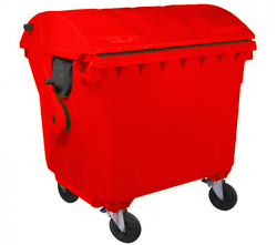 Plastový kontejner 1 100 l červený kulaté víko
