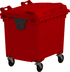 Plastový kontejner 1 100 l červený ploché víko
