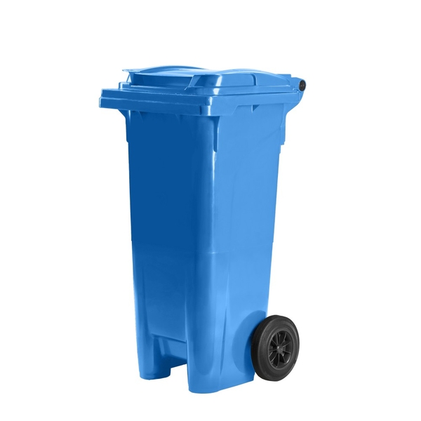 Plastová popelnice 80 l modrá - hranatá s kolečky