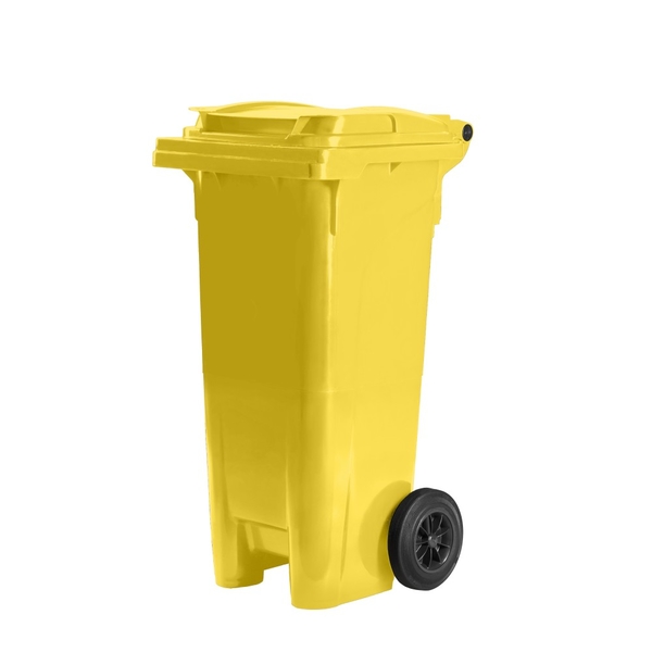 Plastová popelnice 80 l žlutá - hranatá s kolečky