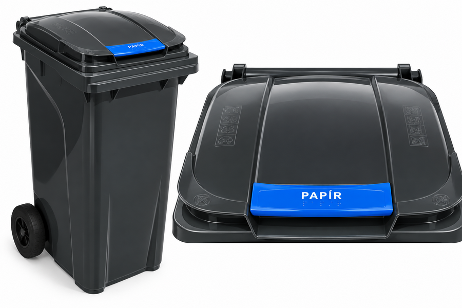 Plastová popelnice 240 l černá s modrým klipem