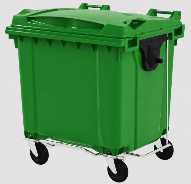 Plastový kontejner 1 100 l plochý zelený s nožním pedálem - otevírání nohou  - kopie