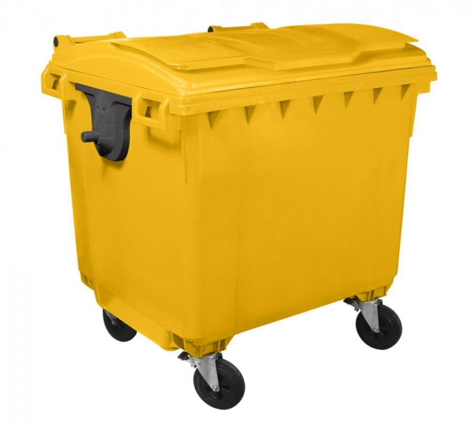 Plastový kontejner 1 100 l žlutý ploché víko