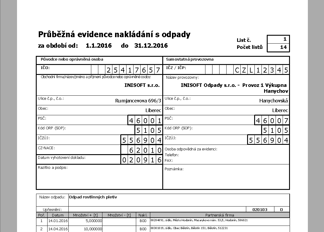 software pro evidenci odpadu EVI 8