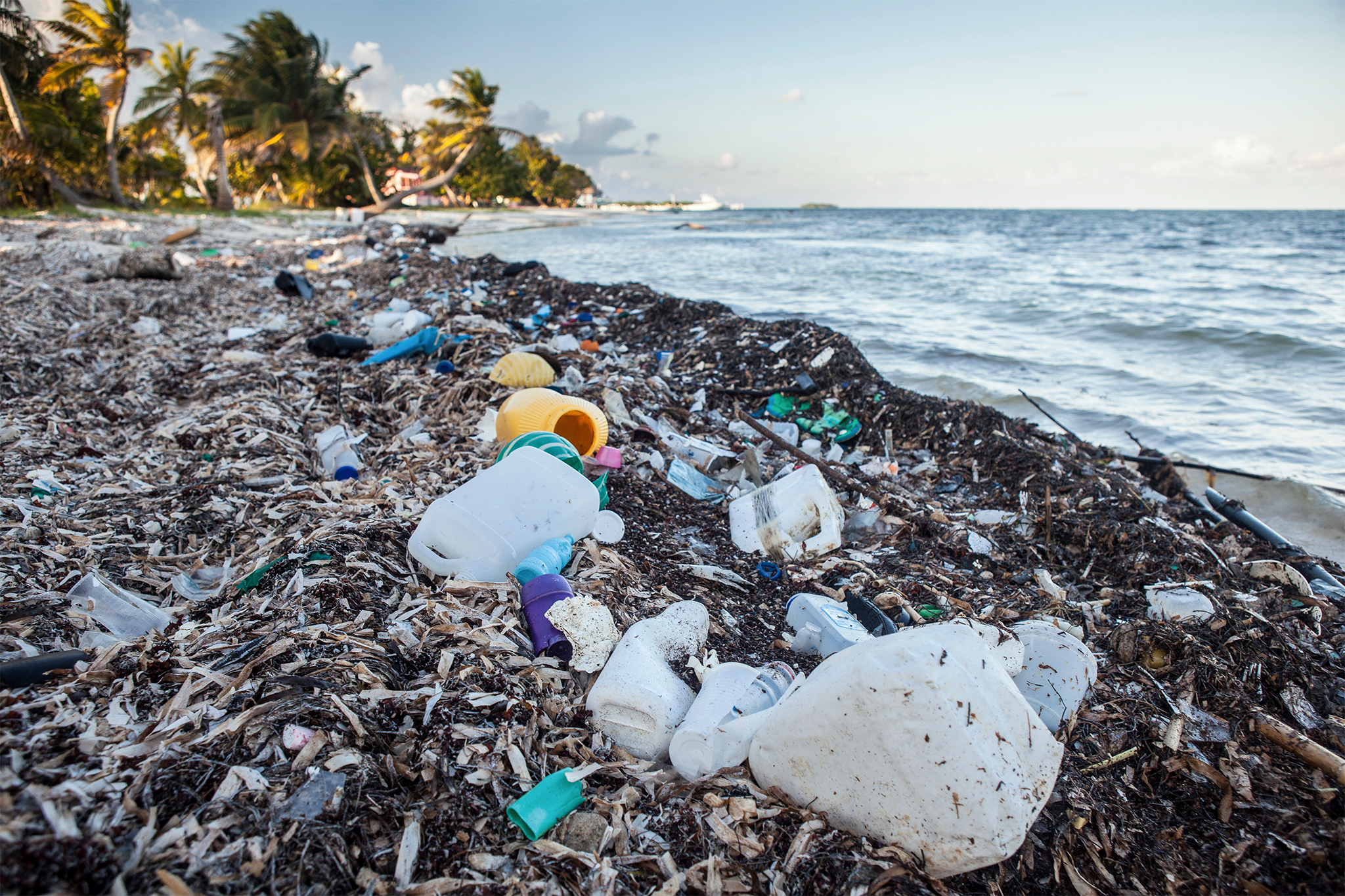 Pláž pokrytá plastovým odpadem